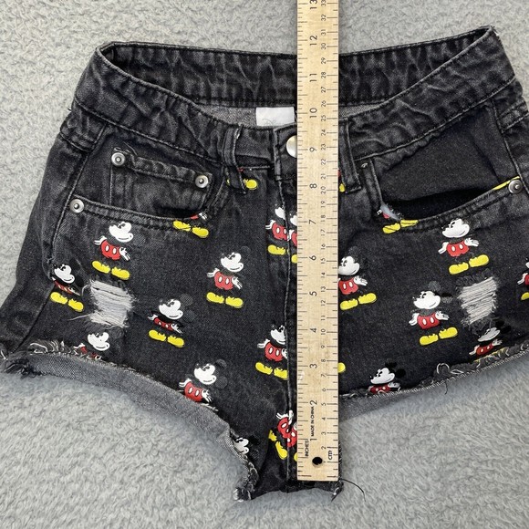 Forever 21 Mickey Mouse Denim Shorts Womens 24 Black Jean Mid Rise Very Short - Picture 7 of 14